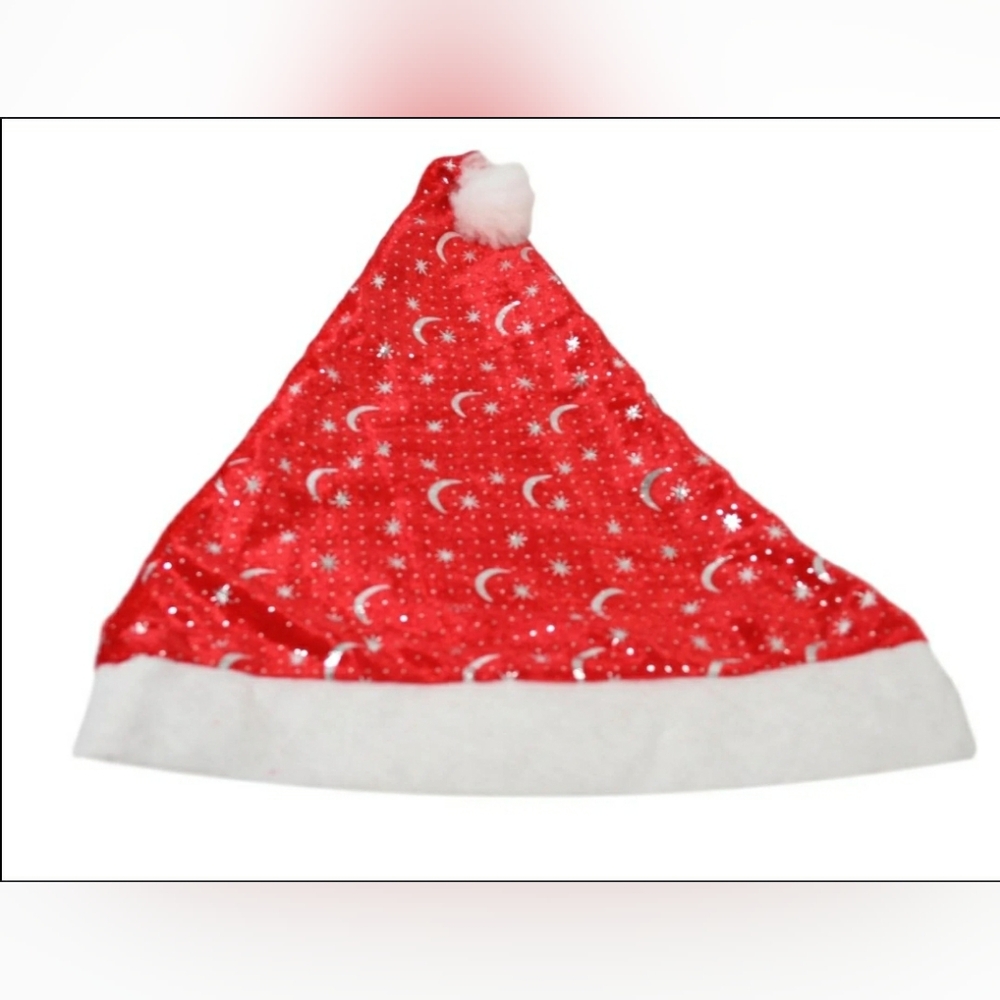 Festive Moon Star Christmas Santa Hat Red Traditional Fancy Xmas Hat